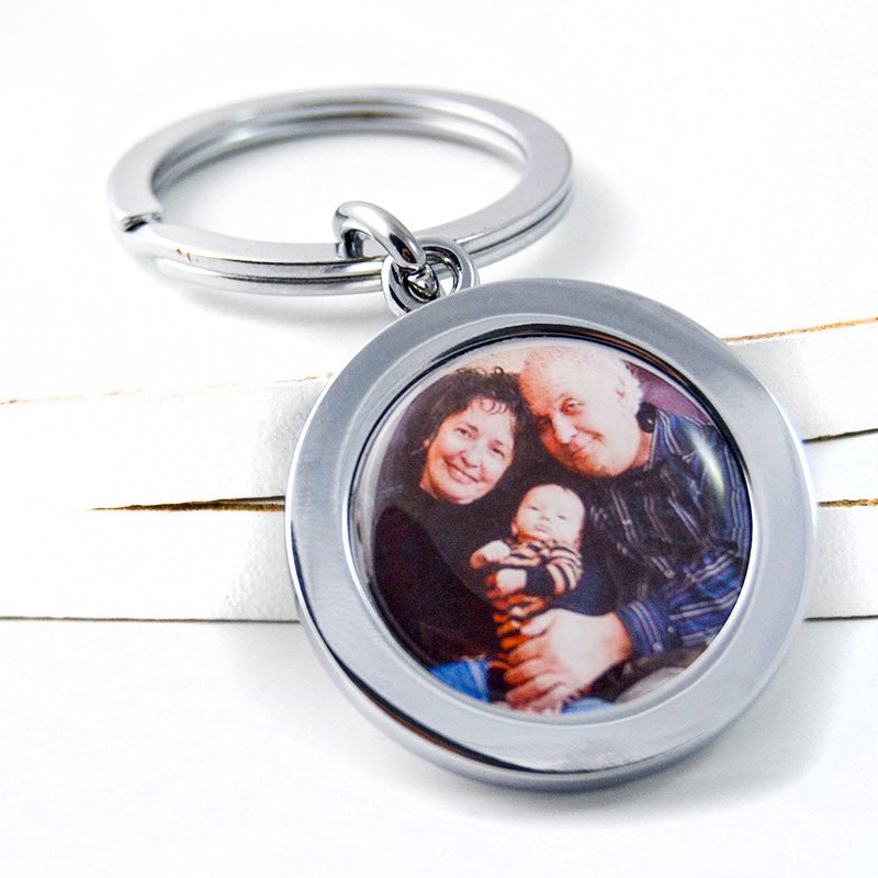 Photo & Text Personalised Round Metal Keyring- Full Colour Photo Father's day gift - Engraved Memories