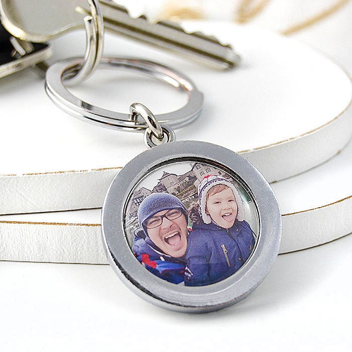 Photo & Text Personalised Round Metal Keyring- Full Colour Photo Father's day gift - Engraved Memories