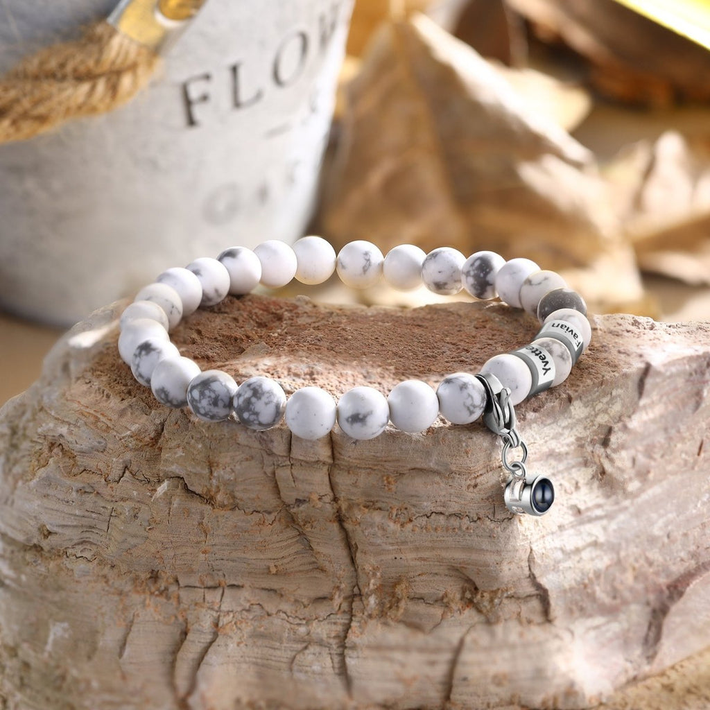 Personalised projection bracelet (19cm) with engraved name tags—custom gift for a meaningful, lasting keepsake.