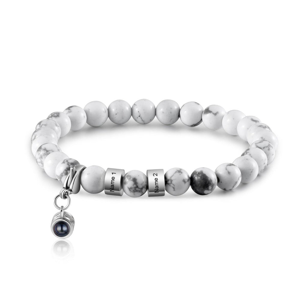 Personalised projection bracelet (19cm) with engraved name tags—custom gift for a meaningful, lasting keepsake.