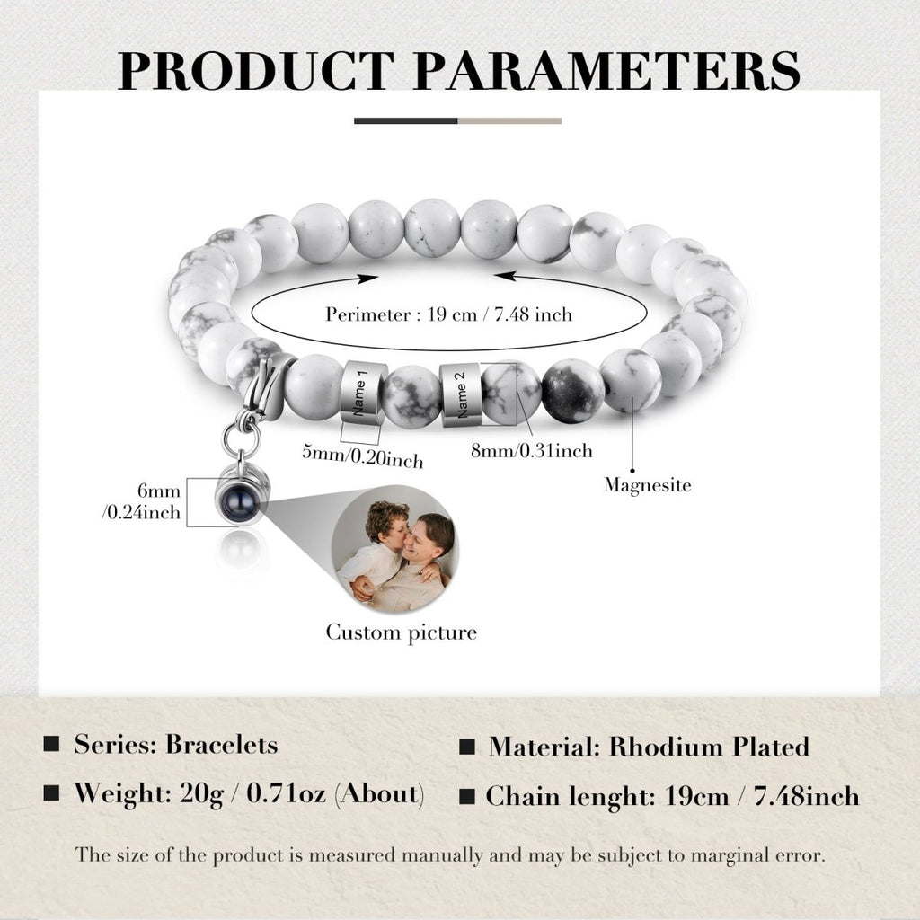 Personalised projection bracelet (19cm) with engraved name tags—custom gift for a meaningful, lasting keepsake.