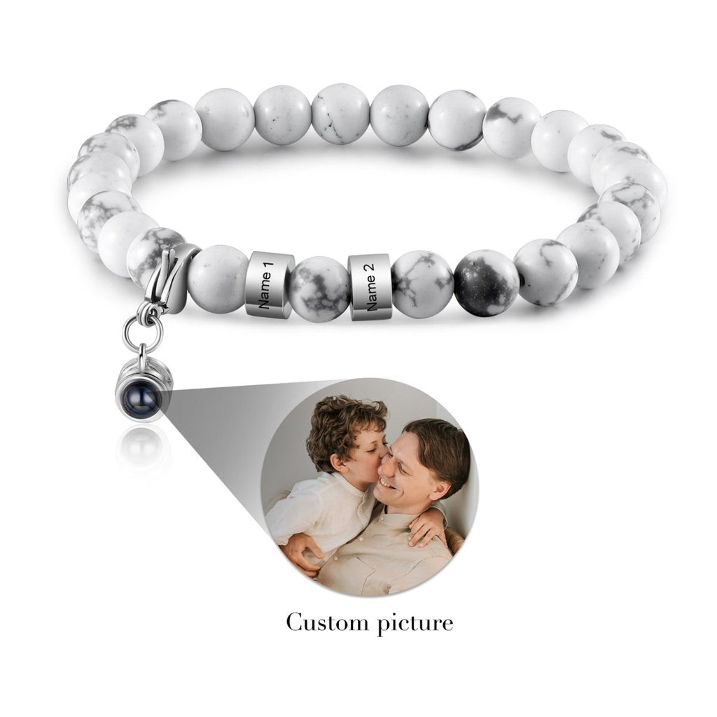 Personalised projection bracelet (19cm) with engraved name tags—custom gift for a meaningful, lasting keepsake.