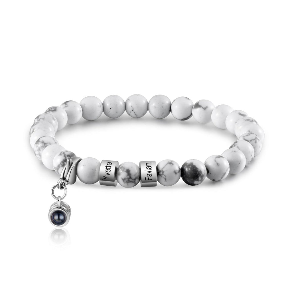 Personalised projection bracelet (19cm) with engraved name tags—custom gift for a meaningful, lasting keepsake.