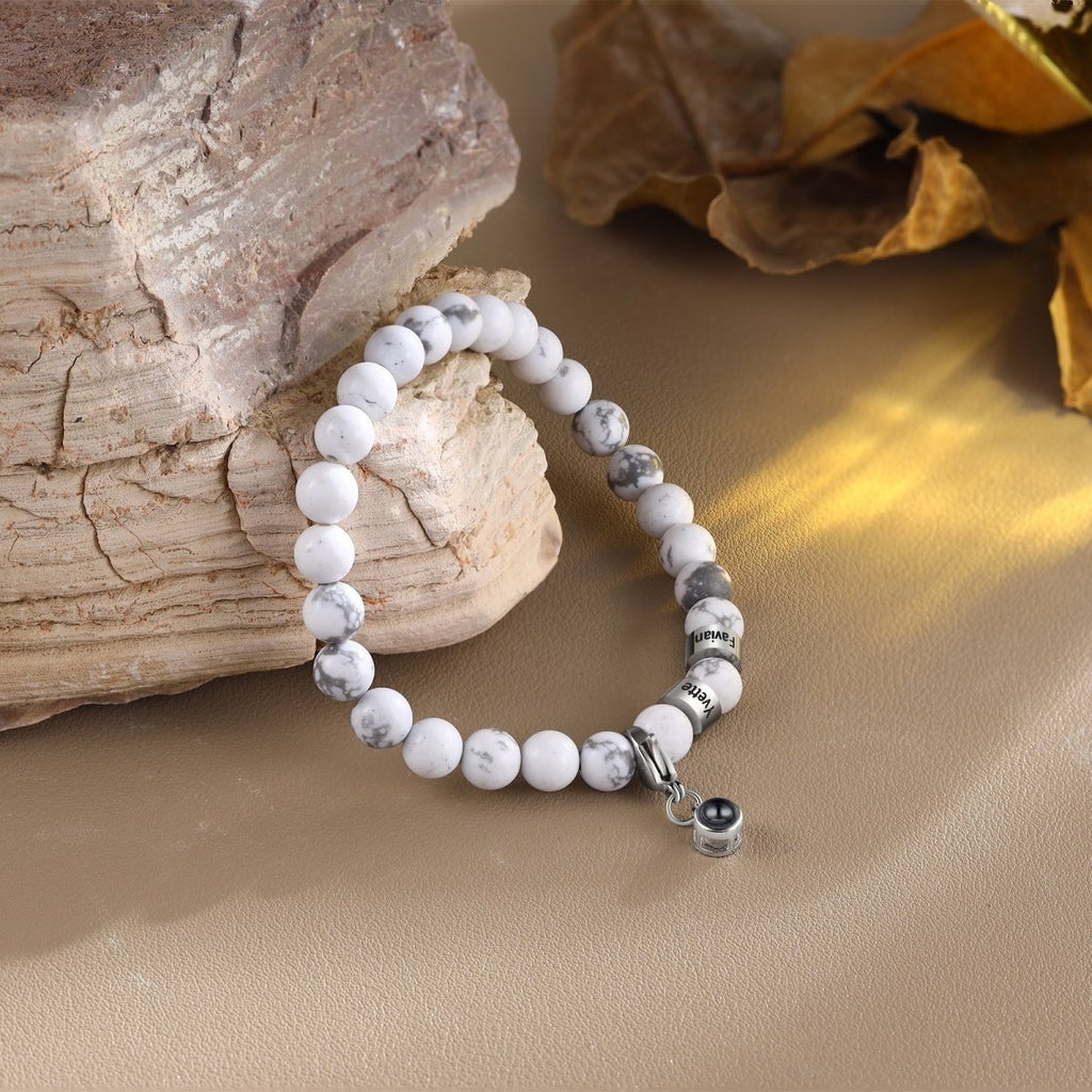 Personalised projection bracelet (19cm) with engraved name tags—custom gift for a meaningful, lasting keepsake.