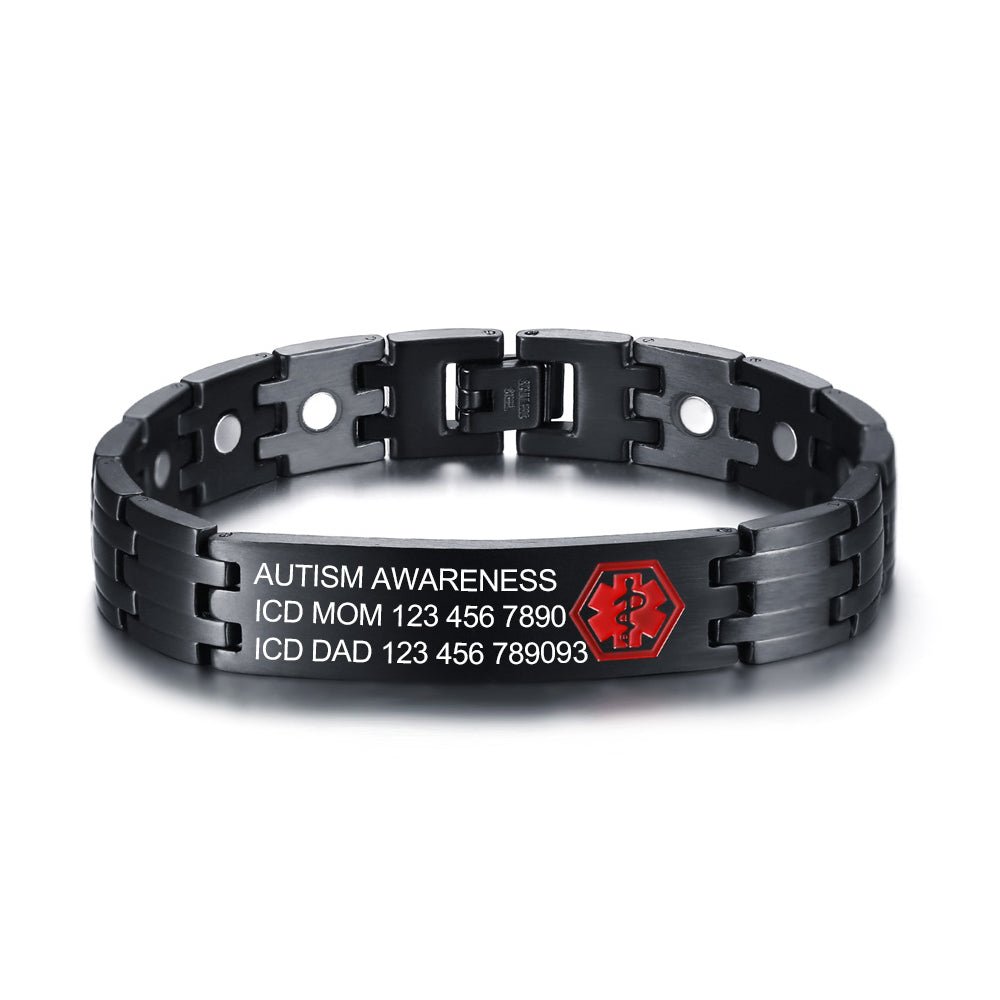 Red Medical Alert Bracelet Titanium Steel Medical ID Bracelet
