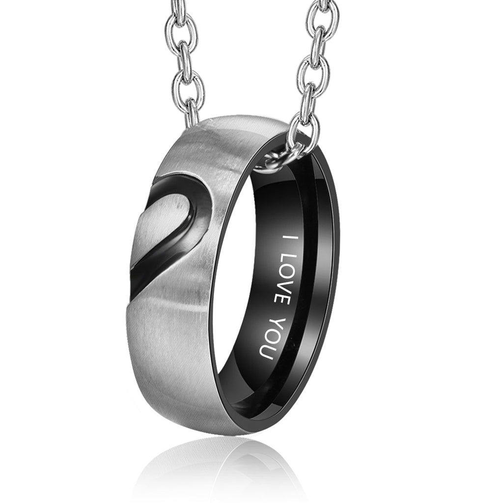 Personalized two-tone stainless steel ring necklace, white gold plated, 45cm, 12g
