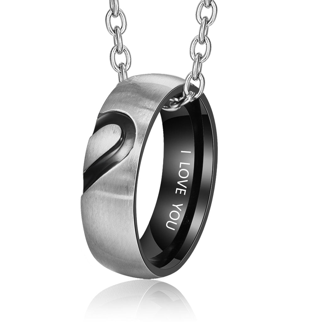 Ring Necklace, Custom Personalised Two Tone Stainless Steel Sturdy Ring Necklace - Engraved Memories