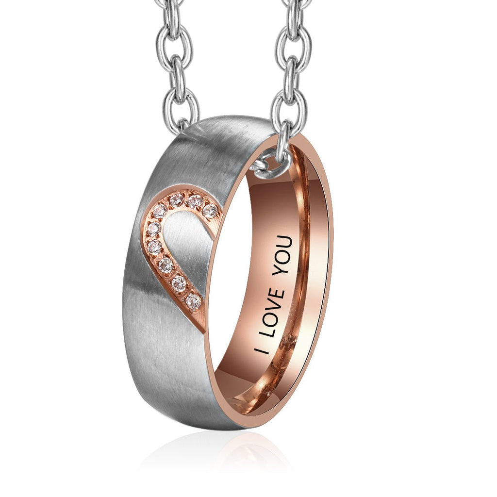 Ring Necklace, Custom Personalised Two Tone Stainless Steel Sturdy Ring Necklace - Engraved Memories