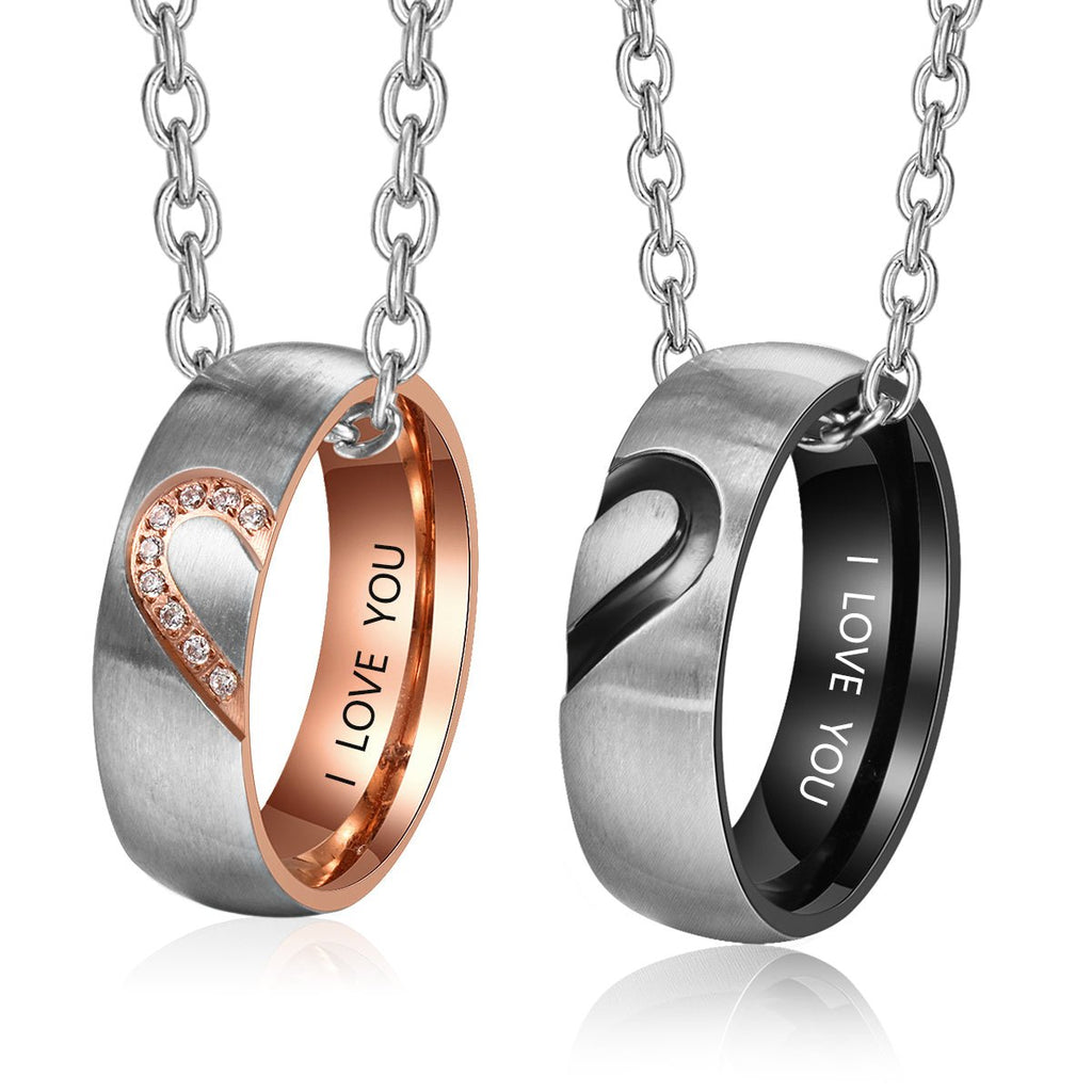 Ring Necklace, Custom Personalised Two Tone Stainless Steel Sturdy Ring Necklace - Engraved Memories