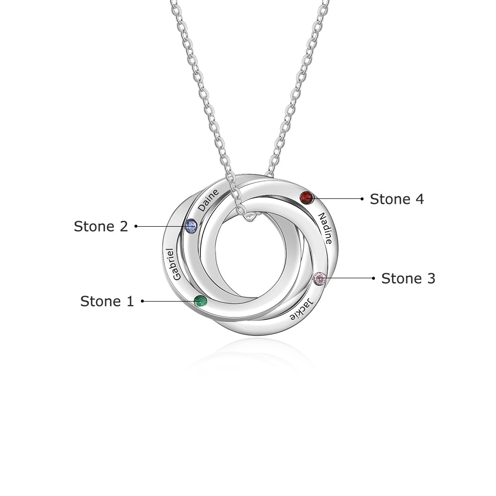 Ring Necklace, Personalised Names and Birthstones Circle of Life Necklace - Engraved Memories