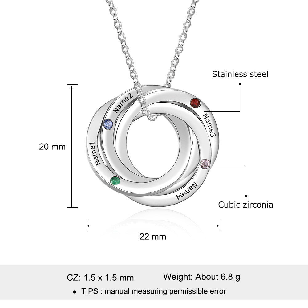 Ring Necklace, Personalised Names and Birthstones Circle of Life Necklace - Engraved Memories