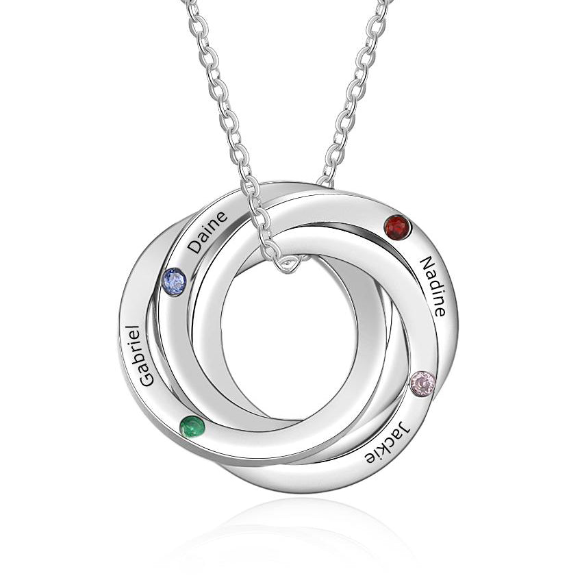 Ring Necklace, Personalised Names and Birthstones Circle of Life Necklace - Engraved Memories