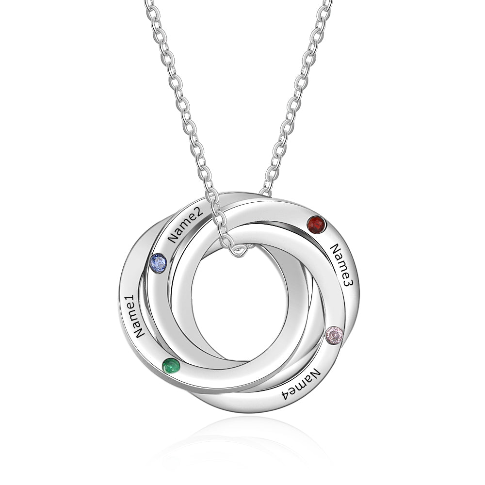Ring Necklace, Personalised Names and Birthstones Circle of Life Necklace - Engraved Memories