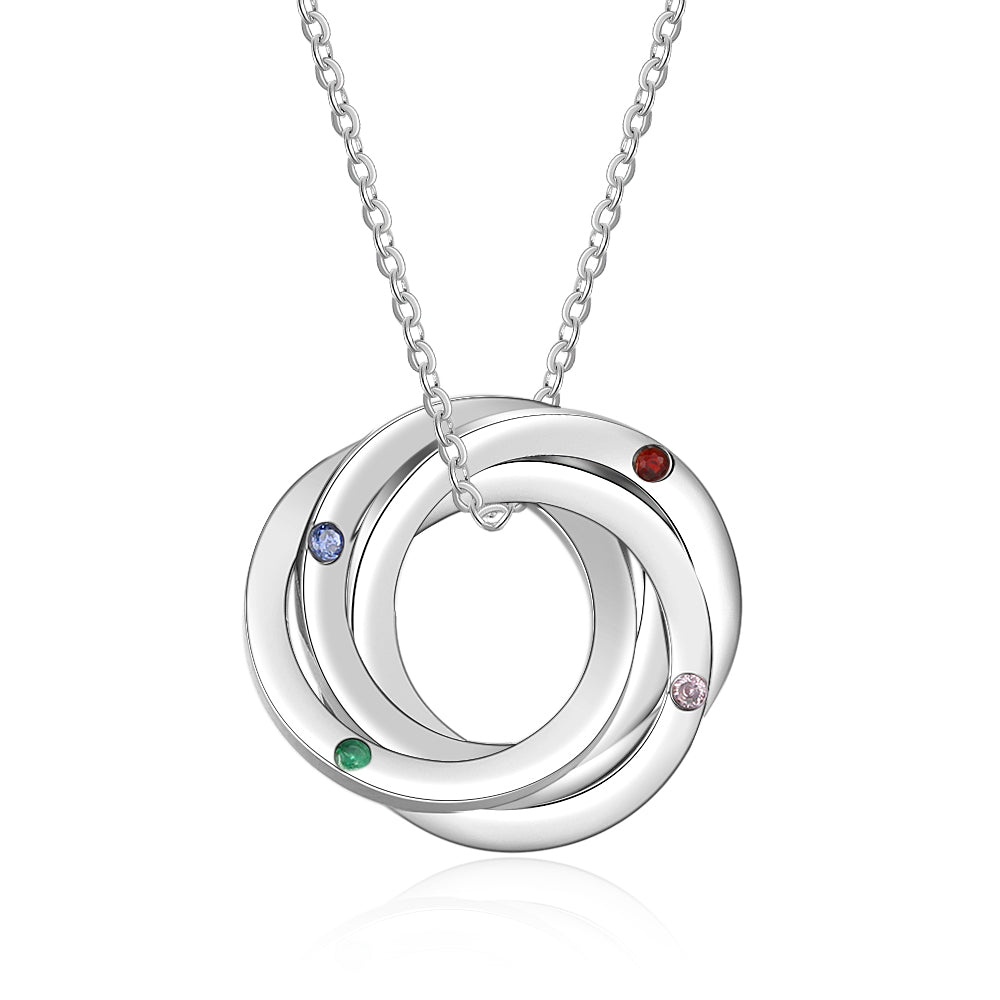 Ring Necklace, Personalised Names and Birthstones Circle of Life Necklace - Engraved Memories