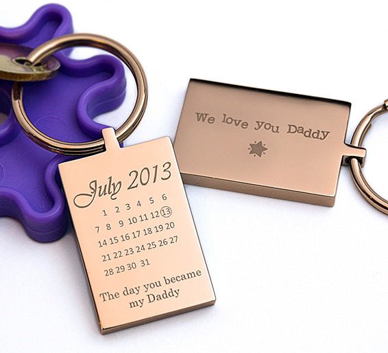 Rose gold Special Date Key Ring, Calendar Keychain Engraved with Photo on reverse Christmas Day gift - Engraved Memories