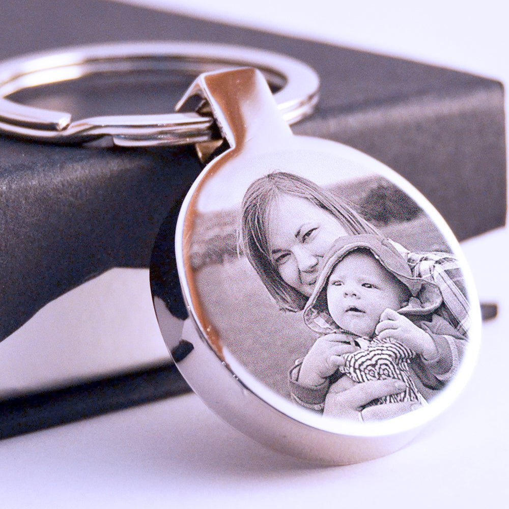 Round Photo Engraved Solid Stainless Steel Key Ring, Keychain - Engraved Memories