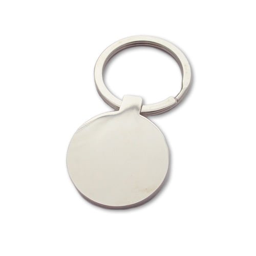 Round Engraved Stainless Steel Keychain with mirror finish, customizable with photos, text, or logos. Measures 30mm in diameter.
