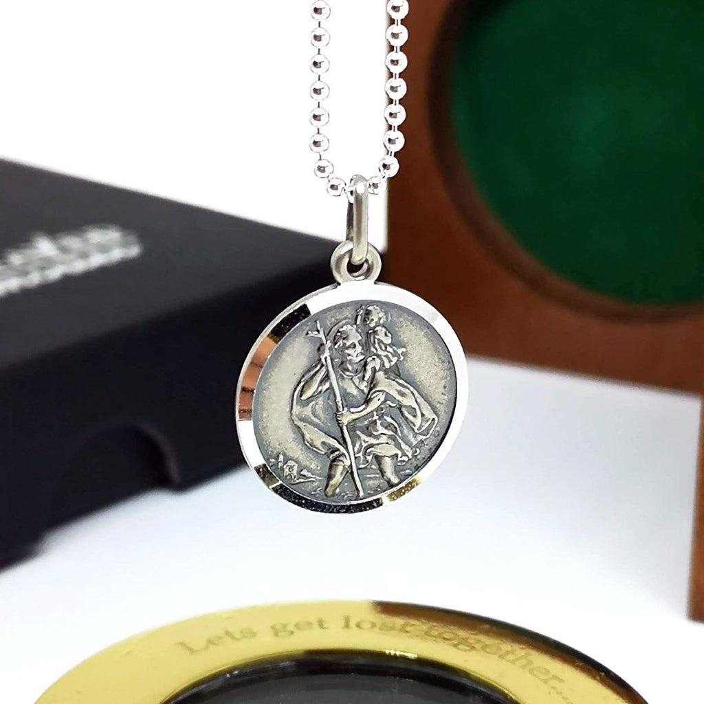 Saint Christopher Pendant & Chain Sterling Silver Personalised Necklace, Safe Travel Gift, Farewell Gift, Protection Jewellery - Engraved Memories