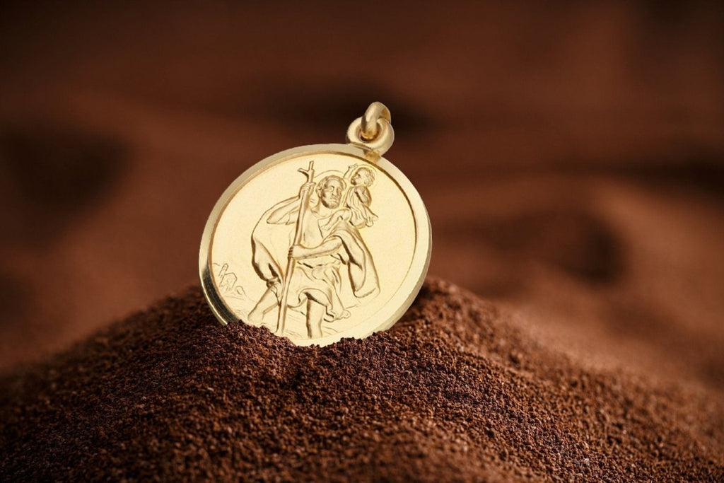 Solid Gold Saint Christopher Pendant, Personalised 9ct Gold Saint Christopher Necklace, Farwell Gift, Traveler Prayer, Safe Travels Necklace - Engraved Memories