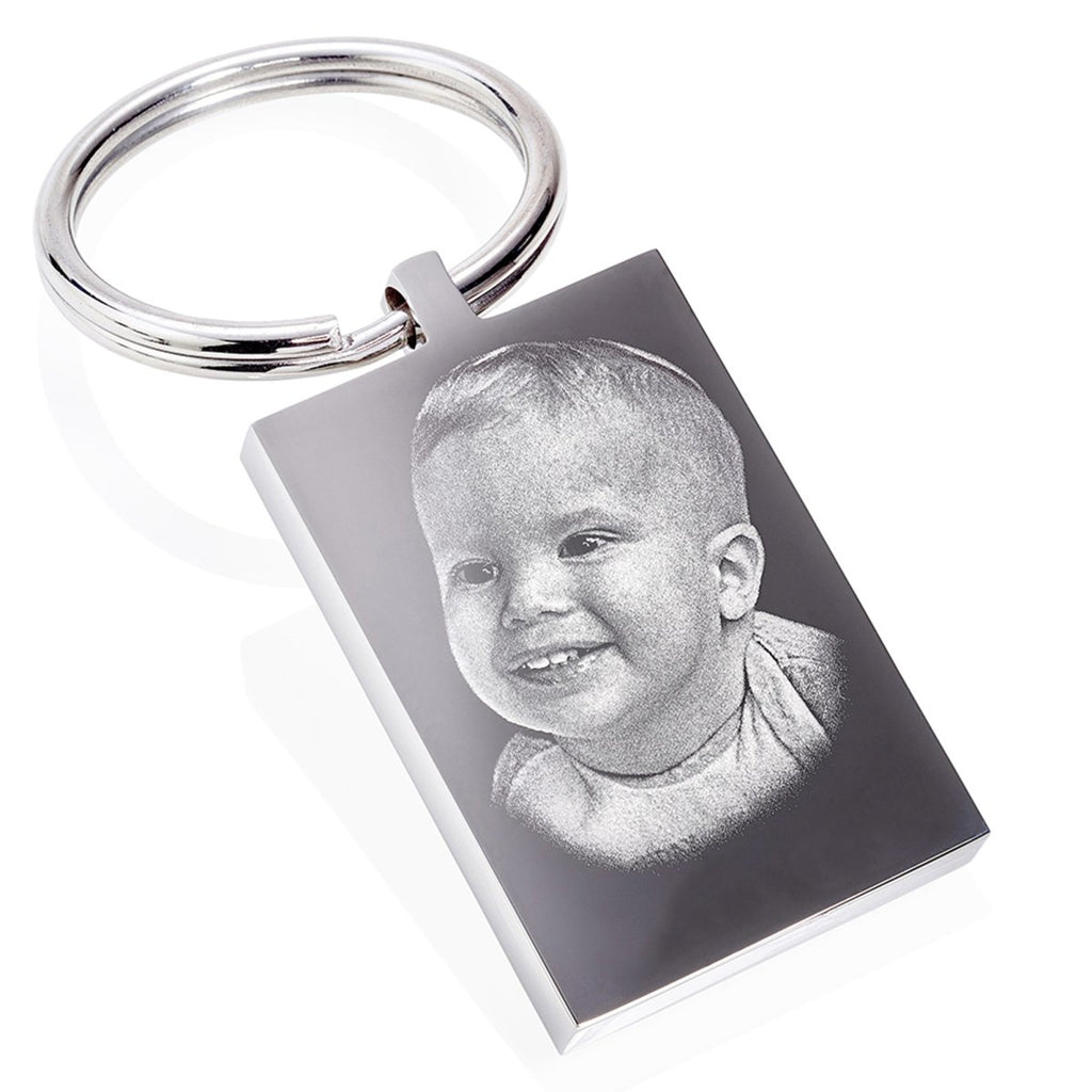 Personalized stainless steel calendar keyring with engraved special date, message, and photo.