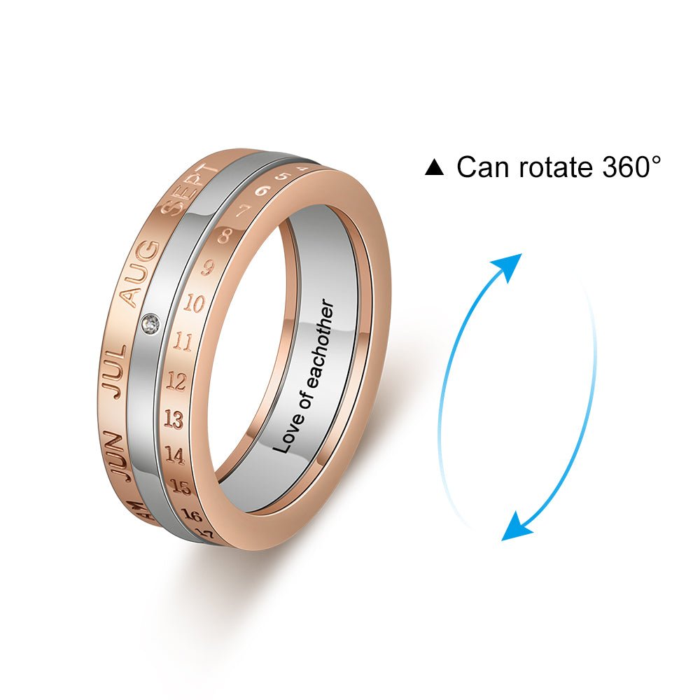 Personalized stainless steel ring, special date engraving, anniversary ring, available in white gold plated, US sizes 6-9.