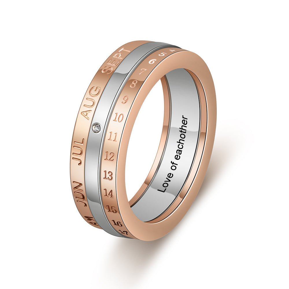Personalized stainless steel ring, special date engraving, anniversary ring, available in white gold plated, US sizes 6-9.