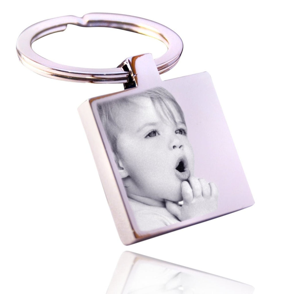 Square Photo and Text Engraved Keyring - Engraved Memories