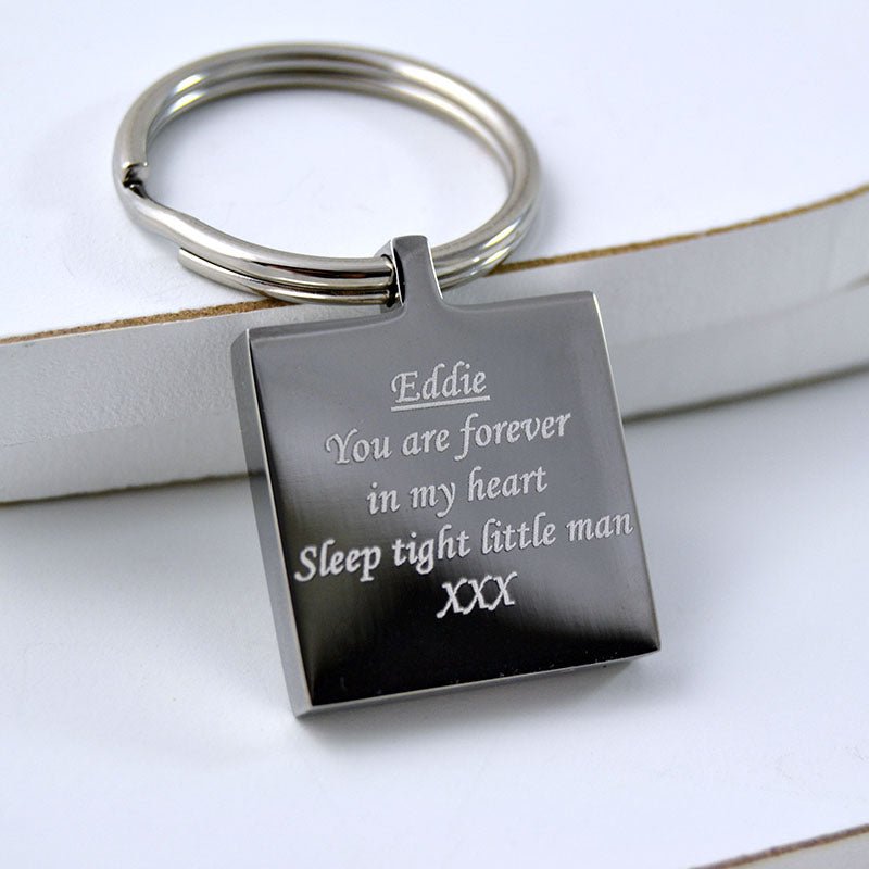 Square Photo and Text Engraved Keyring - Engraved Memories