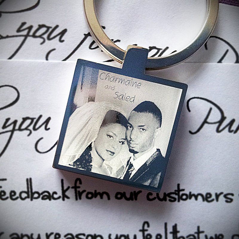 Square Photo and Text Engraved Keyring - Engraved Memories
