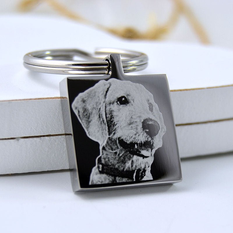 Square Photo and Text Engraved Keyring - Engraved Memories