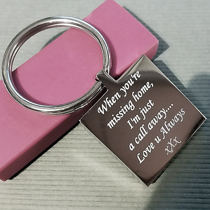 Square Photo and Text Engraved Keyring - Engraved Memories