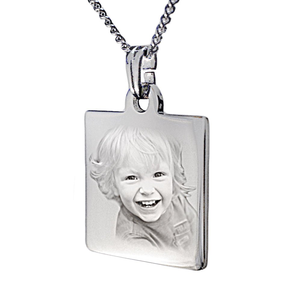 Personalized square photo engraved pendant, custom text or image, perfect for Father's Day gift.