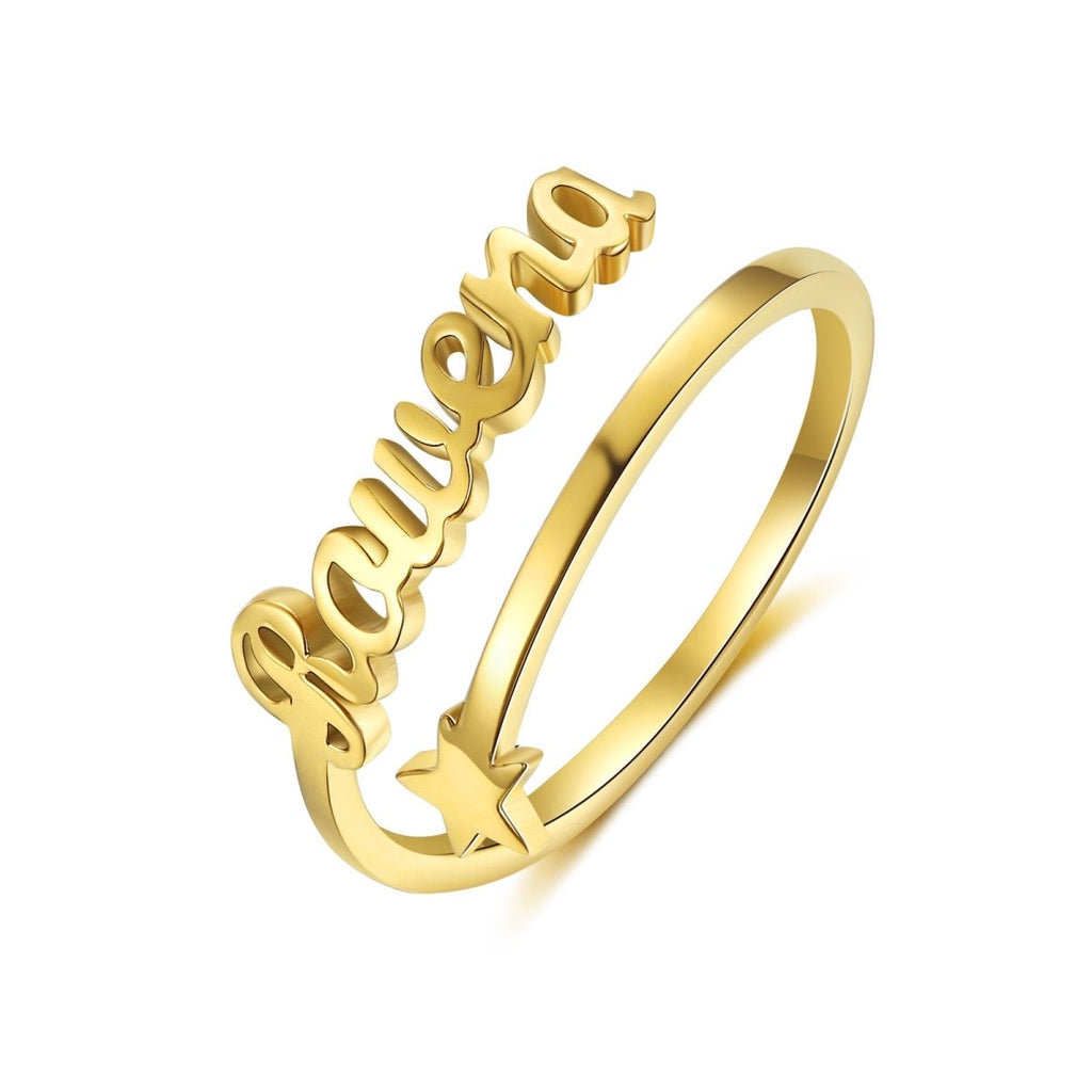 Personalized star name adjustable open ring, stainless steel/gold/rose gold plated, 5g.