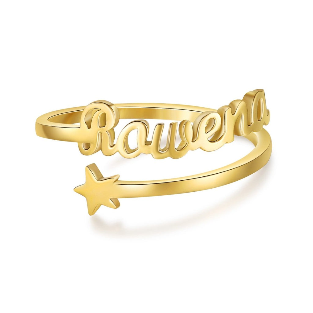 Personalized star name adjustable open ring, stainless steel/gold/rose gold plated, 5g.