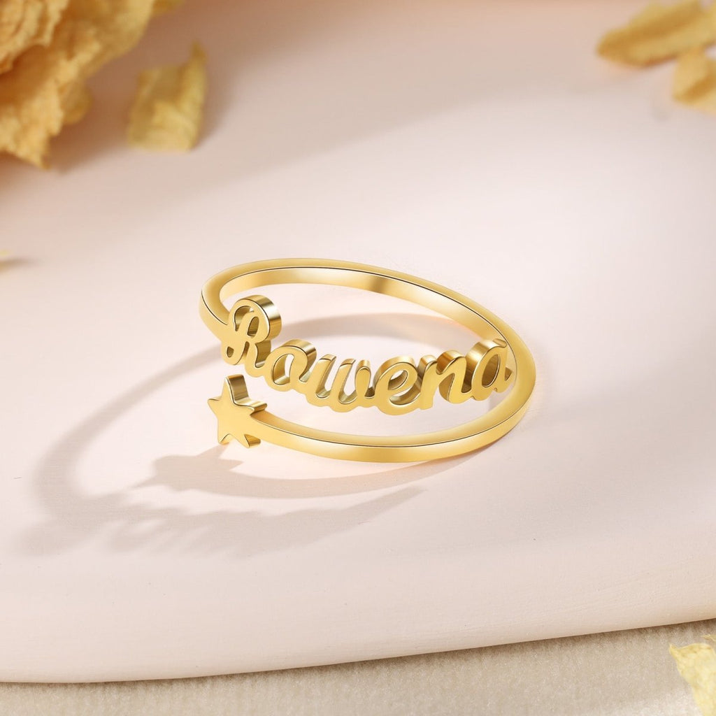 Personalized star name adjustable open ring, stainless steel/gold/rose gold plated, 5g.