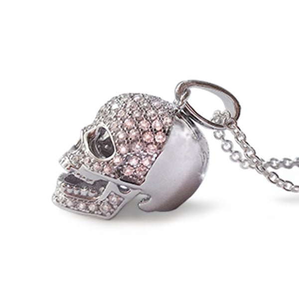 Sterling Silver CZ Skull Pendant and Chain - Engraved Memories