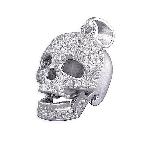 Sterling Silver CZ Skull Pendant and Chain - Engraved Memories