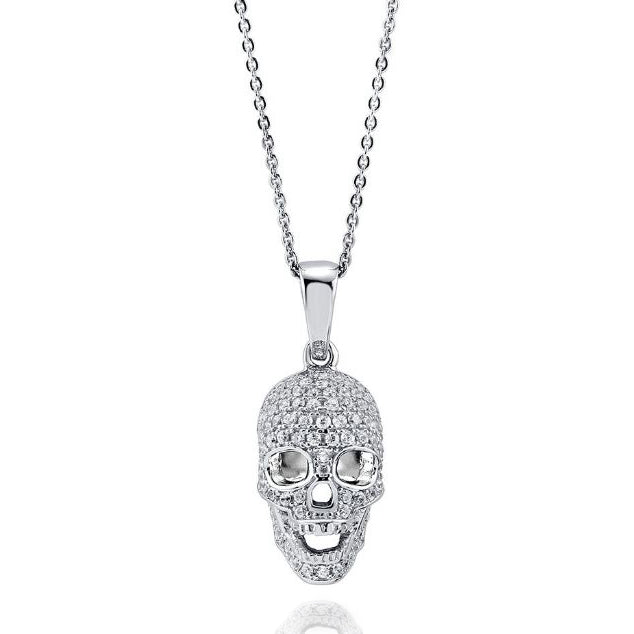 Sterling silver skull pendant necklace with CZ stones, Comes with a 20-inch chain and gift box.