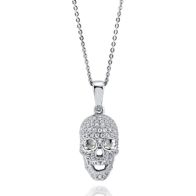 Sterling Silver CZ Skull Pendant and Chain - Engraved Memories