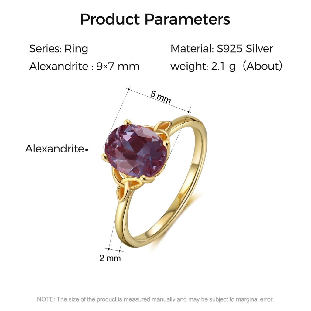 925 sterling silver ring with natural Alexandrite. Color-changing gemstone symbolizing transformation & creativity.