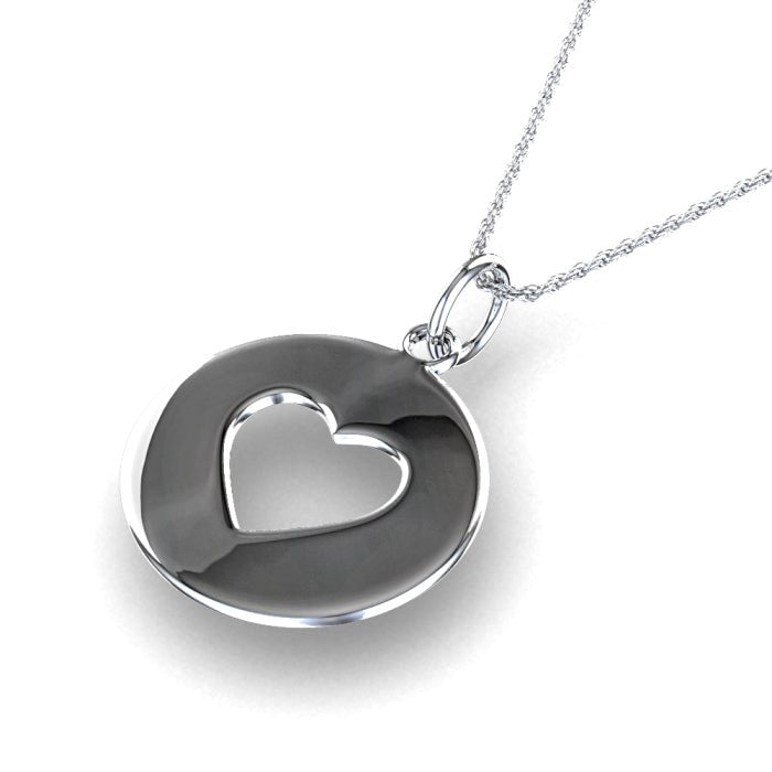 Sterling Silver Round Pendant with Cut Out Heart Mother's day gift - Engraved Memories