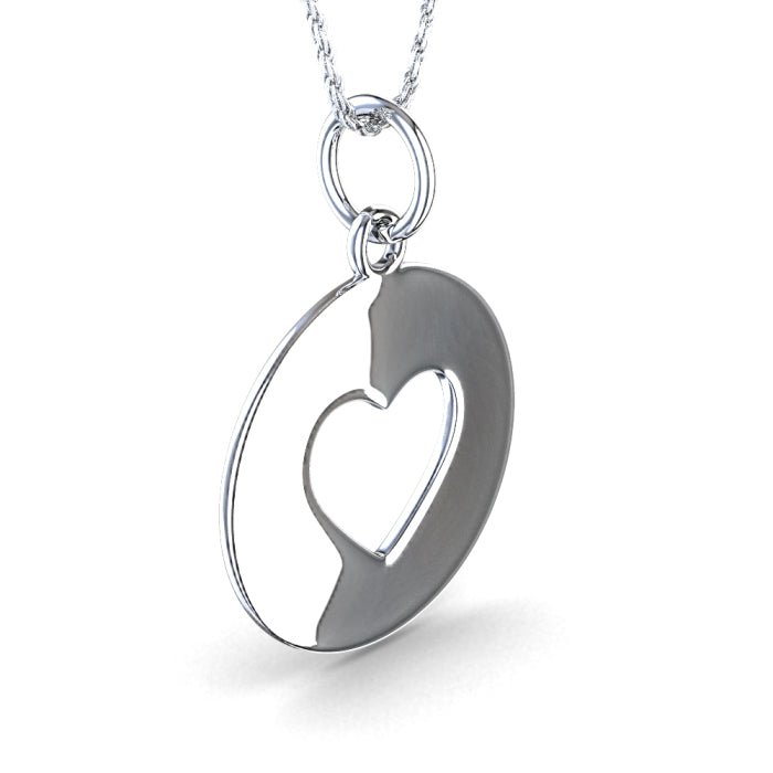 Sterling Silver Round Pendant with Cut Out Heart Mother's day gift - Engraved Memories