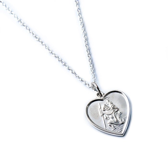  Elegant Sterling Silver St. Christopher heart pendant with 20 inch necklace, perfect for engraving .