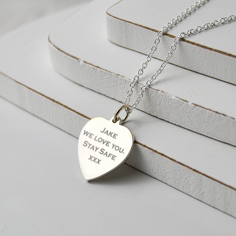Sterling Silver Heart Pendant - Ememories Engraved Necklace Sterling Silver Heart Pendant - Ememories Engraved Necklace