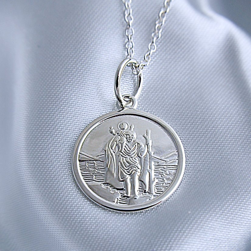 Sterling Silver Saint Christopher Round Pendant with 20 inch chain - Engraved Memories