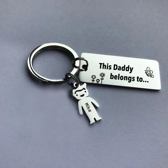 Personalized 'This person belongs to' keyring, stainless steel, up to 6 engraved child charms, 7.1-17.1g.