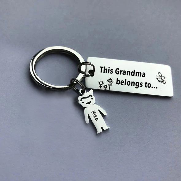 Personalized 'This person belongs to' keyring, stainless steel, up to 6 engraved child charms, 7.1-17.1g.
