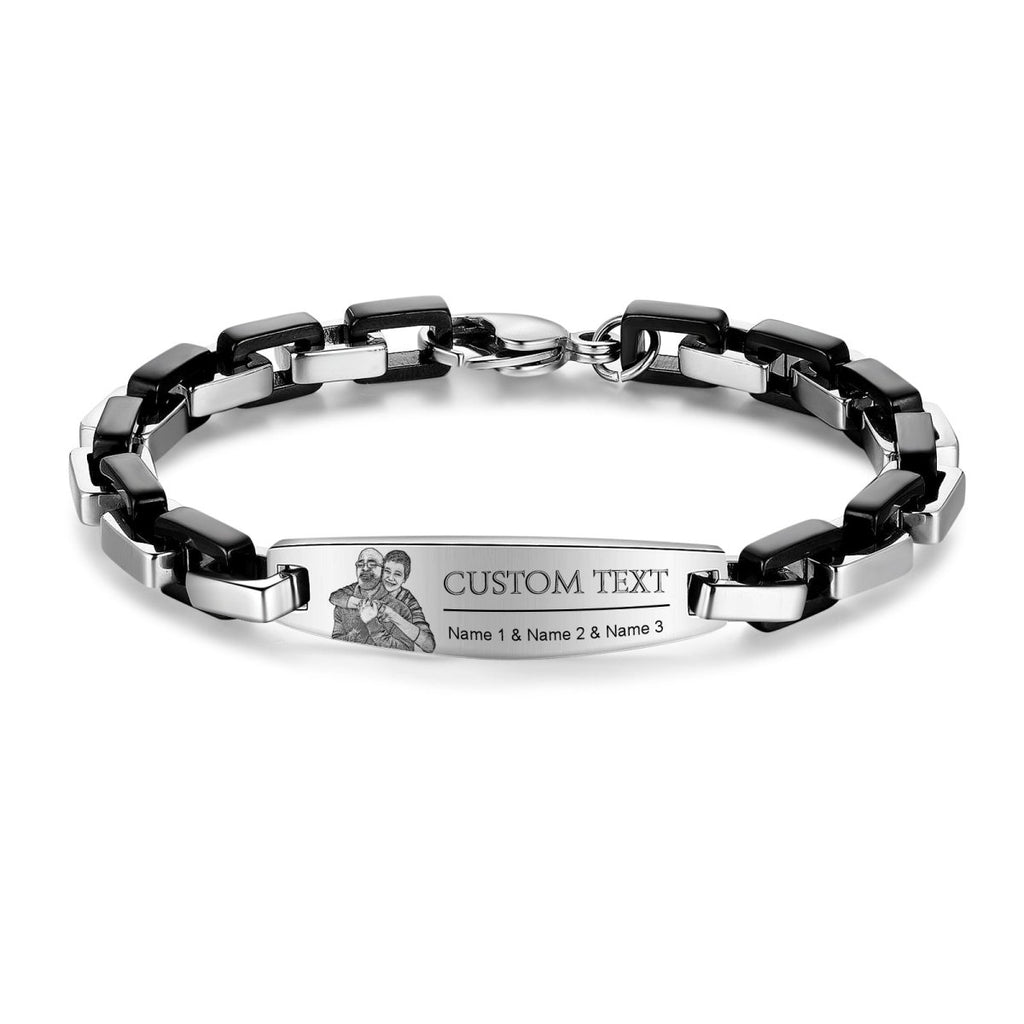 Two Tone Stainless Steel Chain Bracelet - Personalised Fist Bump and Names - Father's day Gift - Engraved Memories