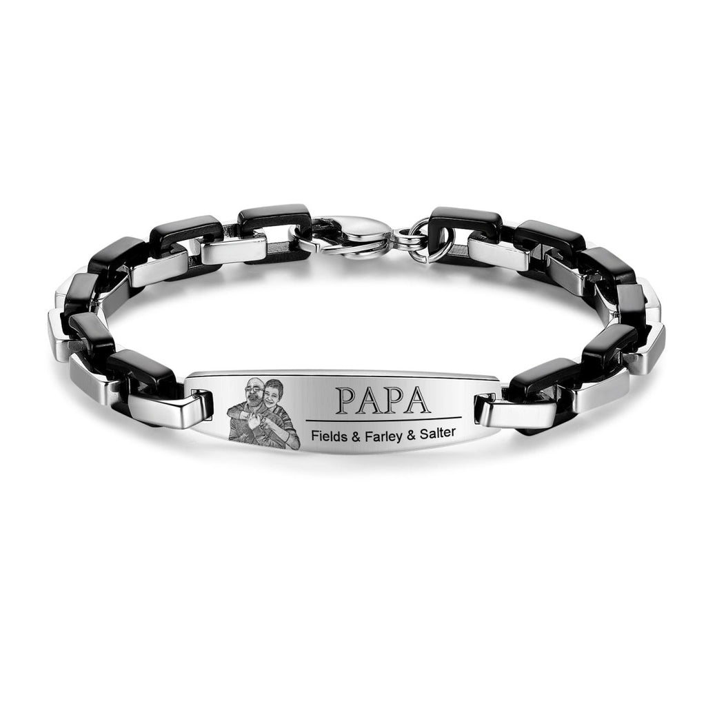 Two Tone Stainless Steel Chain Bracelet - Personalised Fist Bump and Names - Father's day Gift - Engraved Memories