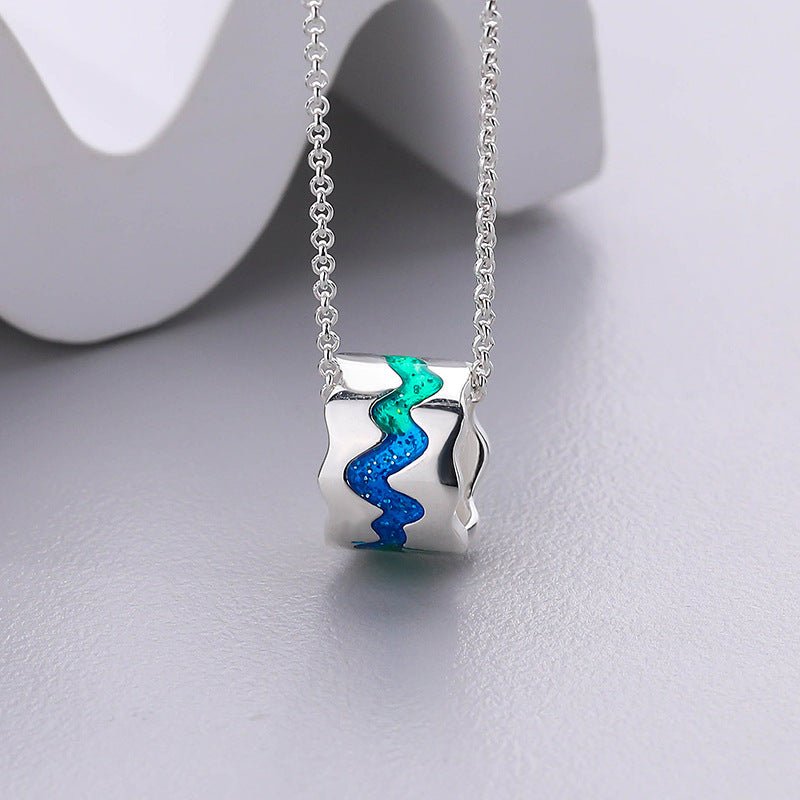 Unique Blue & Turquoise Sterling Silver Necklace, Resin Jewelry, Couple Pendant - Engraved Memories